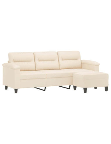 Divano a 3 Posti con Poggiapiedi Beige 180cm Tessuto Microfibra
