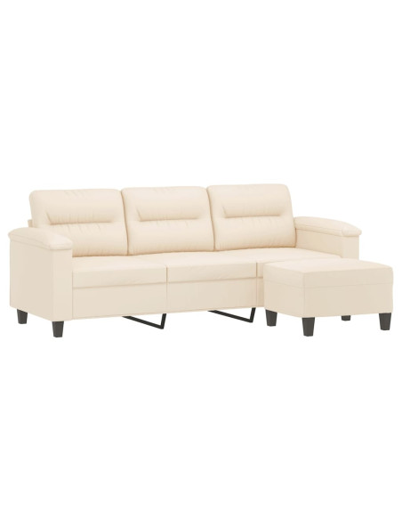 Divano a 3 Posti con Poggiapiedi Beige 180cm Tessuto Microfibra