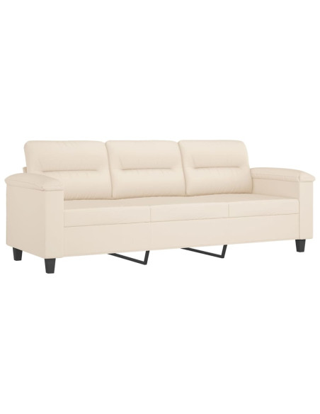 Divano a 3 Posti con Poggiapiedi Beige 180cm Tessuto Microfibra