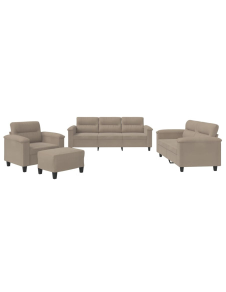Set Divani 4 pz con Cuscini Tortora in Tessuto Microfibra