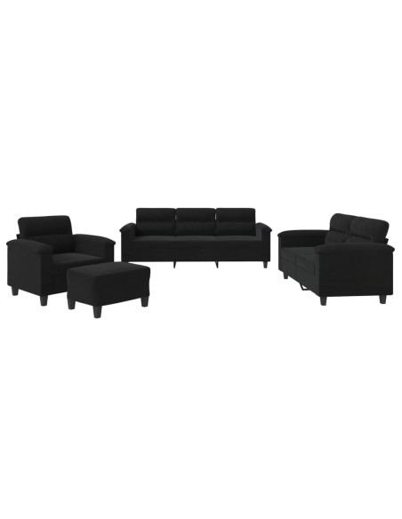 Set Divani 4 pz con Cuscini Nero in Tessuto Microfibra