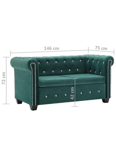 Divano Chesterfield a 2 Posti in Velluto 146x75x72 cm Verde