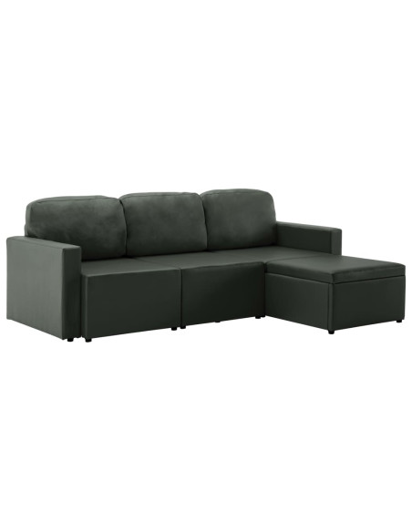 Divano Letto Modulare a 3 Posti Grigio in Similpelle
