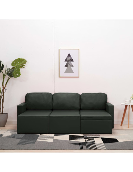 Divano Letto Modulare a 3 Posti Grigio in Similpelle