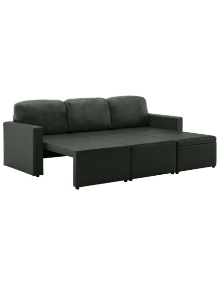 Divano Letto Modulare a 3 Posti Grigio in Similpelle