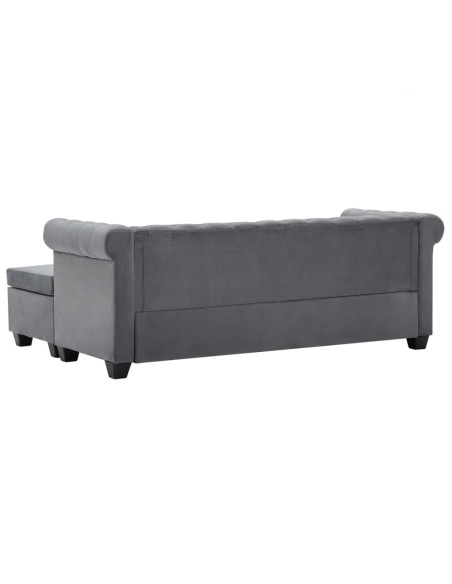 Divano Chesterfield a L in Velluto 199x142x72 cm Grigio