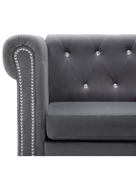 Divano Chesterfield a L in Velluto 199x142x72 cm Grigio