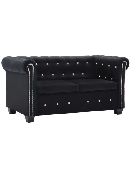 Divano Chesterfield a 2 Posti in Velluto 146x75x72 cm Nero