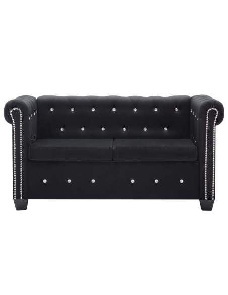 Divano Chesterfield a 2 Posti in Velluto 146x75x72 cm Nero