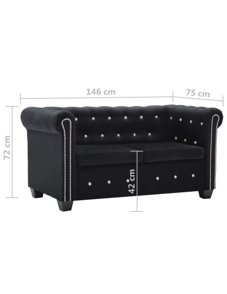 Divano Chesterfield a 2 Posti in Velluto 146x75x72 cm Nero