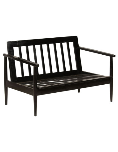 Divano a 2 Posti in Vera Pelle con Legno di Acacia Nero