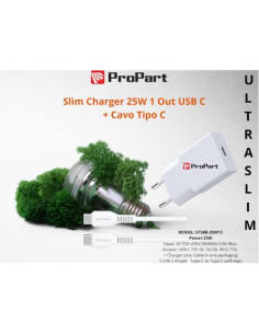 PROPART SLIM CARICA BATTERIE + CAVO TIPO C 25W 1 OUT USB C