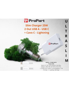 PROPART SLIM CARICA BATTERIE + CAVO TIPO C LIGHTNING 25W 1 OUT USB C