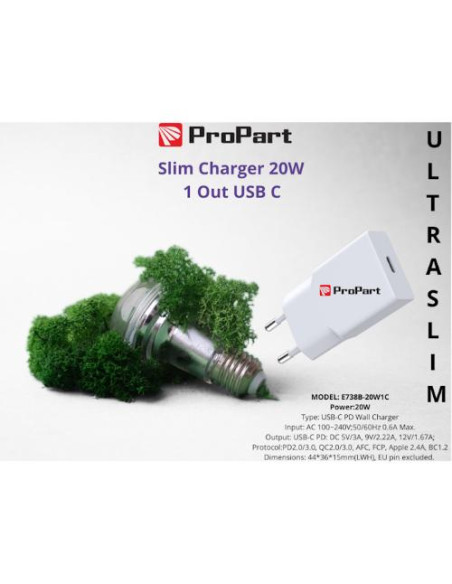 PROPART SLIM CARICA BATTERIE 20W 1 OUT USB-C