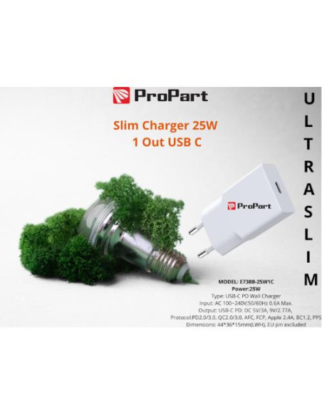 PROPART SLIM CARICA BATTERIE 25W 1 OUT USB C