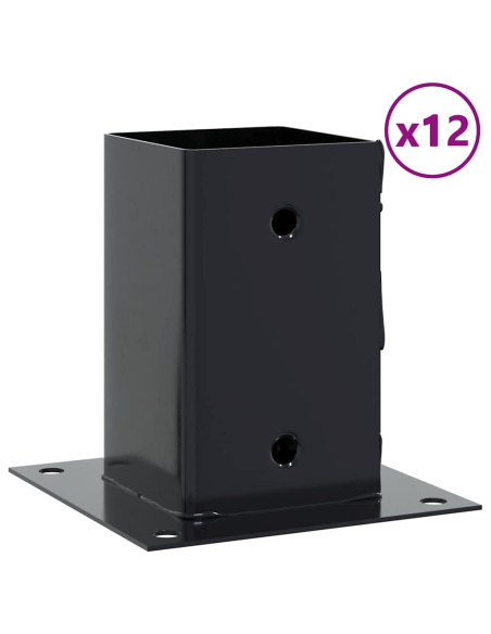 Basi per Pali Quadrati 12 pz 81x81mm Acciaio Verniciato Polvere
