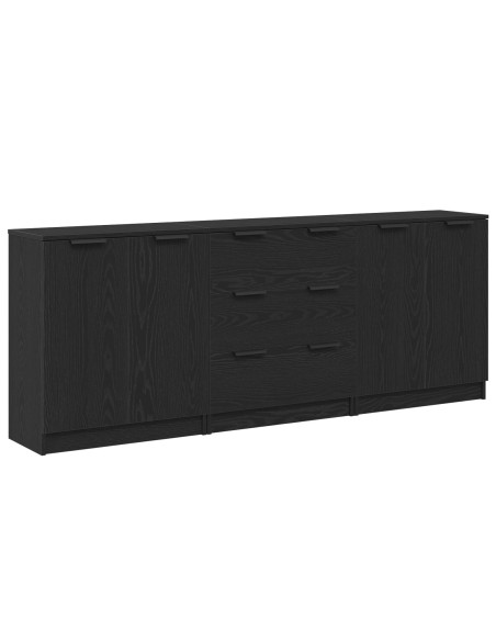 3 Pezzi Mobiletti Nero Rovere Legno Ingegnere