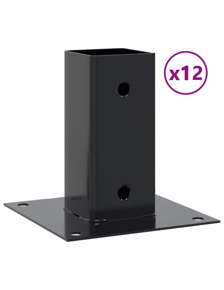 Basi per Pali Quadrati 12 pz 71x71mm Acciaio Verniciato Polvere