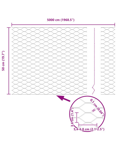 Recinzione Esagonale Grigia 0.5x50 m Acciaio