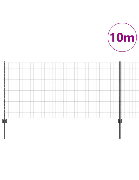 Recinzione con Posto Grigio 1 x 10 m Acciaio e PVC
