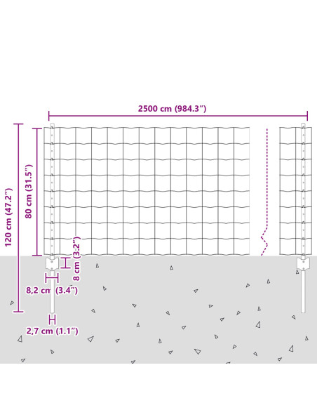 Recinzione con Posto Grigio 0,8 x 25 m Acciaio