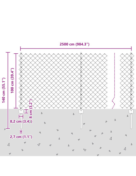 Recinzione con Posto Grigio 1 x 25 m Acciaio