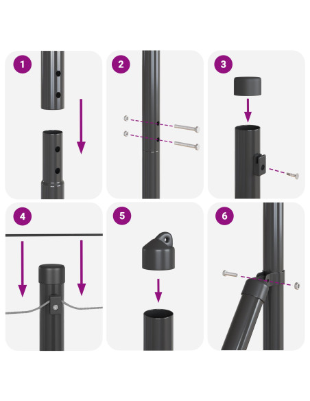 Palo della recinzione 7 pcs Grigio Acciaio