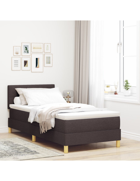 Letto con Box Spring e Materasso Marrone Scuro 100x200 cm Tessuto