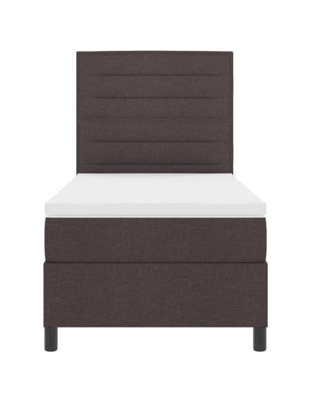 Letto con Box Spring e Materasso & LED Marrone Scuro 100x200 cm Tessuto