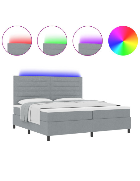 Letto con Box Spring  con Materasso & Luce LED Grigio 200x200 cm Tessuto