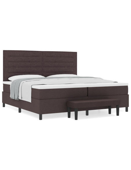 Letto a molle con materasso e panca marrone scuro 200x200 cm Tessuto