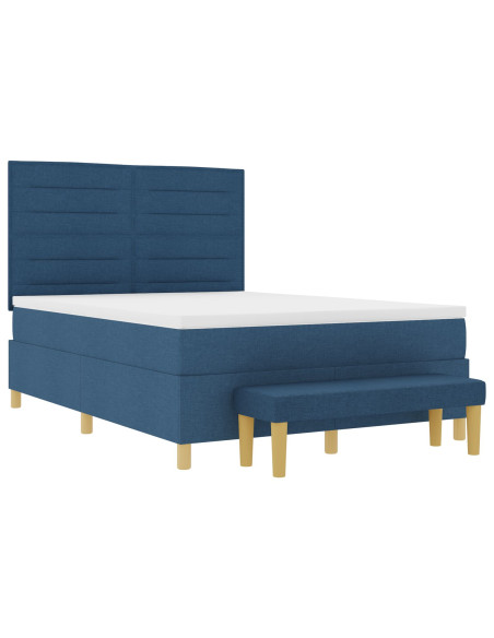 Letto a Box Spring con Materasso & Panchina Blu 140x190 cm Tessuto