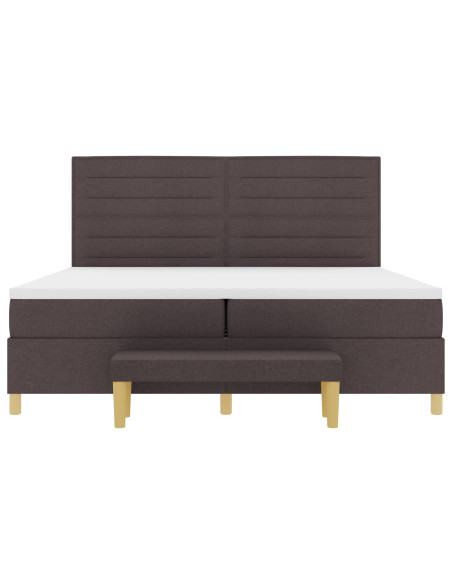 Letto Box Spring con Materasso e Panchina Marrone Scuro 200x200 cm Tessuto