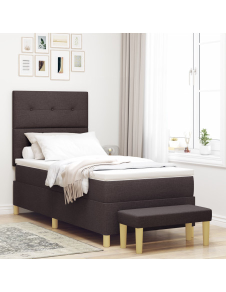 Letto Box Spring con Materasso e Panchina Marrone Scuro 100x200 cm Tessuto