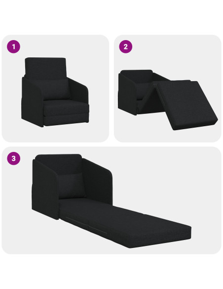 Divano  Nero Poliestere, Legno 200 x 60 x 62 cm Ergonomico