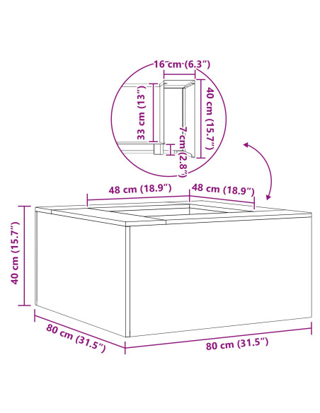 Fuoco Fossa Quadrata Nera 80x80x40 cm Acciaio