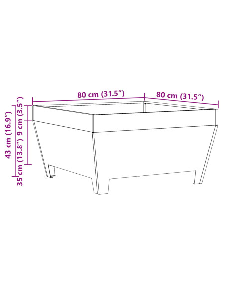 Braciere Quadrato Nero 80x80x43 cm in Acciaio -