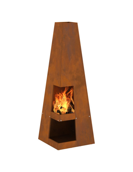 Braciere con Stoccaggio per Legna 35x35x100 cm Acciaio Invecchiato