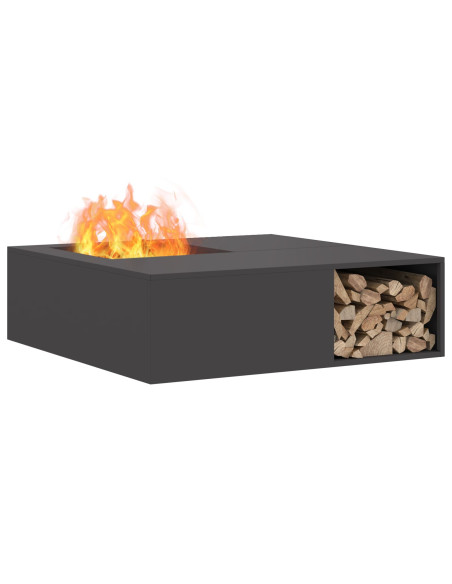Braciere con Stoccaggio per Tronchi Nero 100x100x30 cm Acciaio