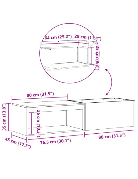 Focolare con Stoccaggio per Legna 160x45x35 cm Acciaio Invecchiato