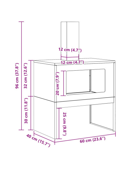 Focolare Nero 60 x 40 x 96 cm Acciaio