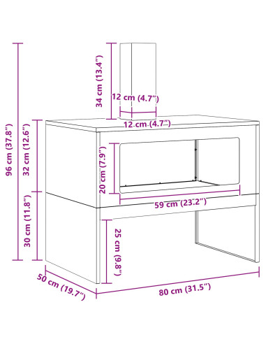 Focolare Nero 80 x 50 x 96 cm Acciaio laminato a freddo