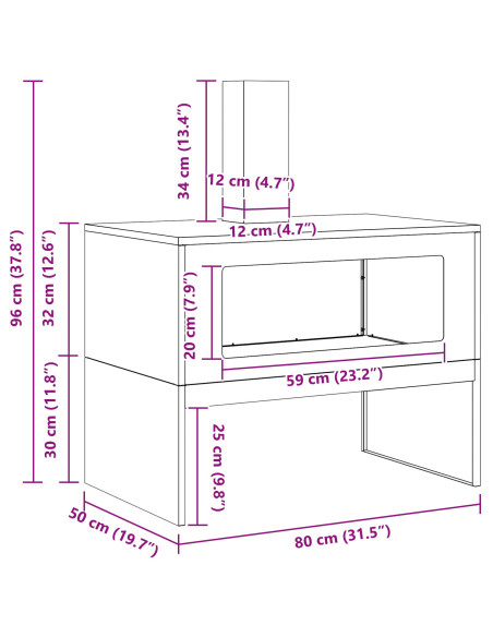 Focolare Nero 80 x 50 x 96 cm Acciaio laminato a freddo