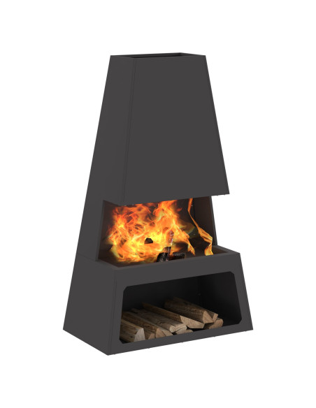 Focolare con spazio per legna Nero 60x35x100 cm Acciaio