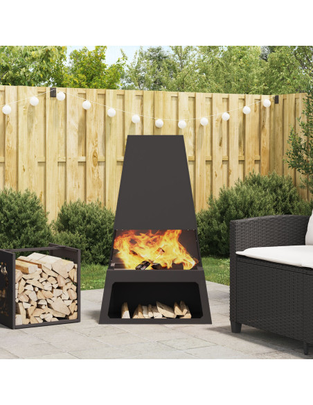 Focolare con spazio per legna Nero 60x35x100 cm Acciaio