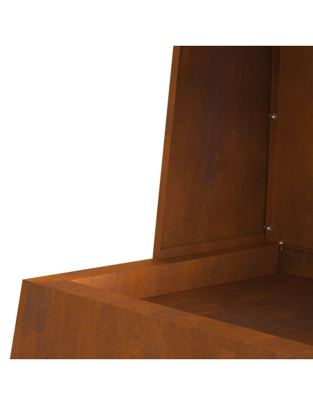 Focolare con deposito per tronchi 60x35x100 cm in acciaio resistente alle intemperie