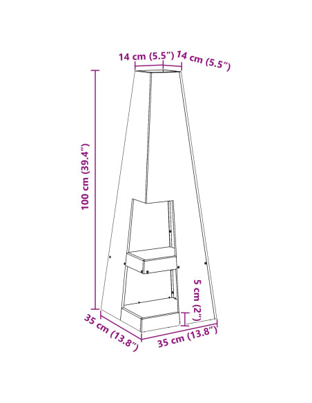 Braciere con Stoccaggio per Legna 35x35x100 cm Acciaio Invecchiato