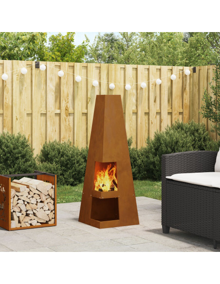 Braciere con Stoccaggio per Legna 35x35x100 cm Acciaio Invecchiato