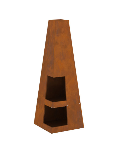 Braciere con Stoccaggio per Legna 35x35x100 cm Acciaio Invecchiato