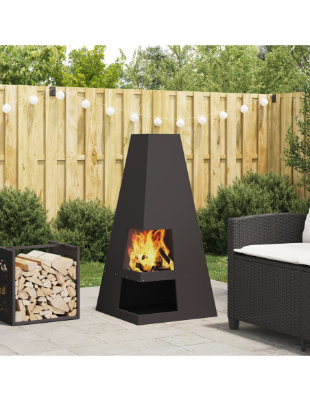 Focolare con Magazzino per Legna Nero 50x50x100 cm Acciaio